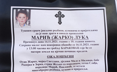 Dana žalosti 16. Novembar 2021. godine godine, povodom tragične smrti maloljetnog Luke Marića